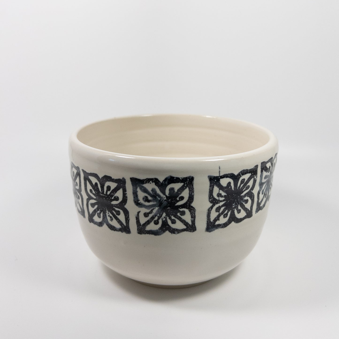 Black and White Geometric Floral Bowl