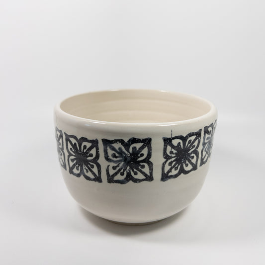 Black and White Geometric Floral Bowl
